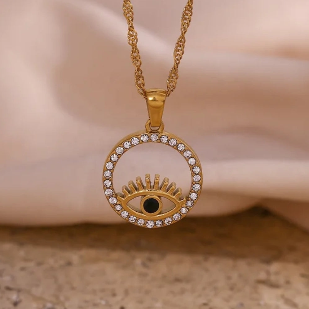 EMARA Evil Eye Necklace in gold with cubic zirconia – 18k gold plated – Zoha Los Angeles