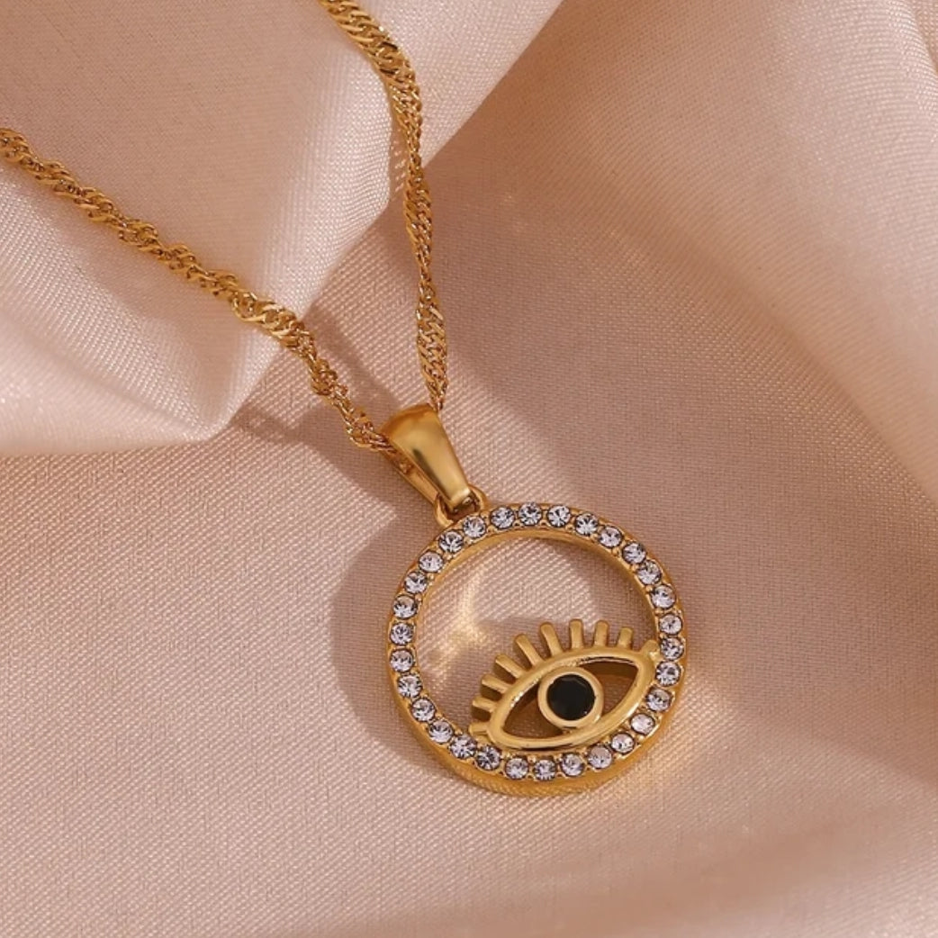 EMARA Evil Eye Necklace in gold with cubic zirconia – 18k gold plated – Zoha Los Angeles