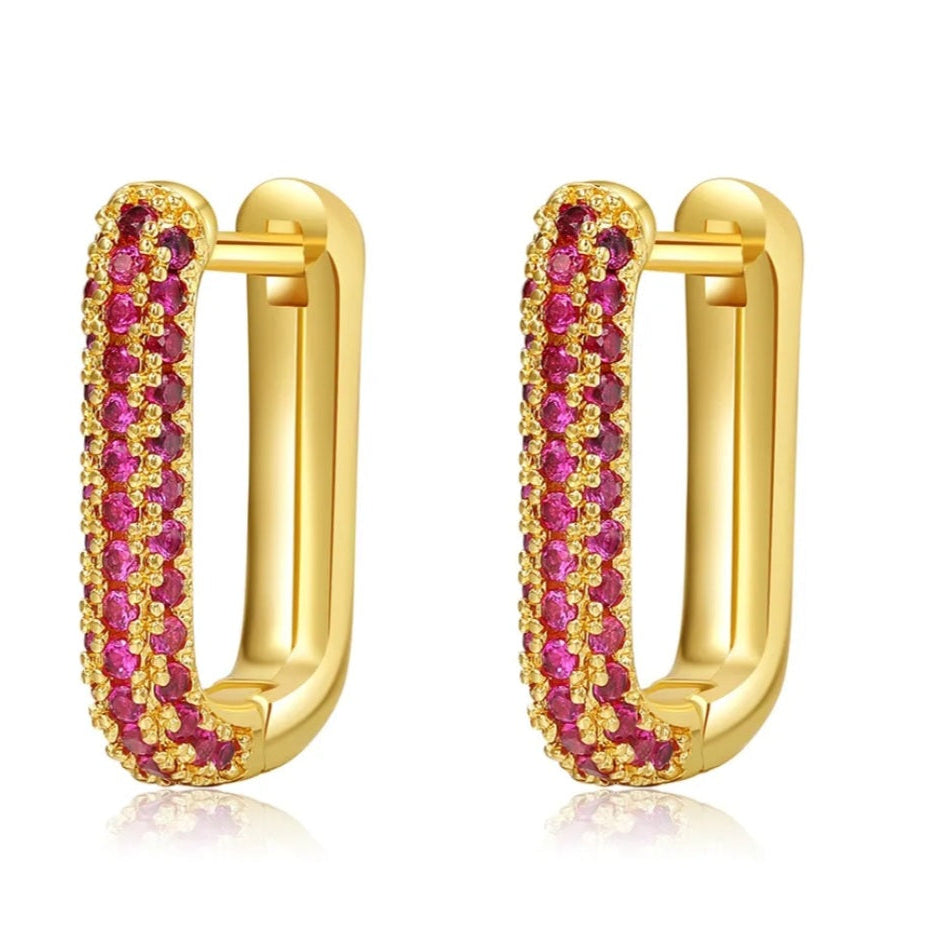 Emy Pavé Hoop Earrings | Crystal Rectangular Hoops