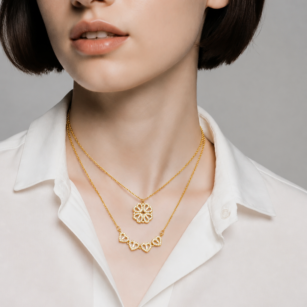 AMANDA Open Close Heart Necklace in silver with cubic zirconia – 18k gold plated – Zoha Los Angeles