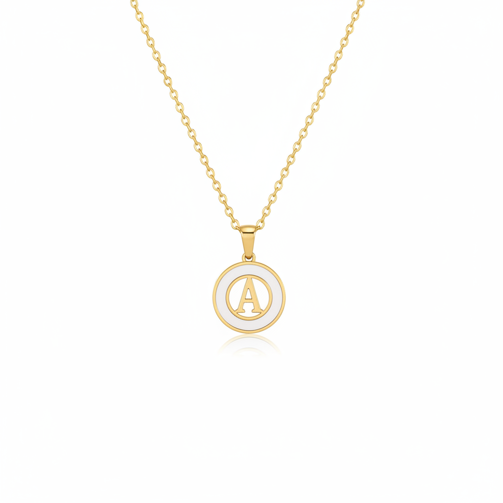 Personalized initial necklace featuring the letter A in a gold pendant with a delicate chain.
