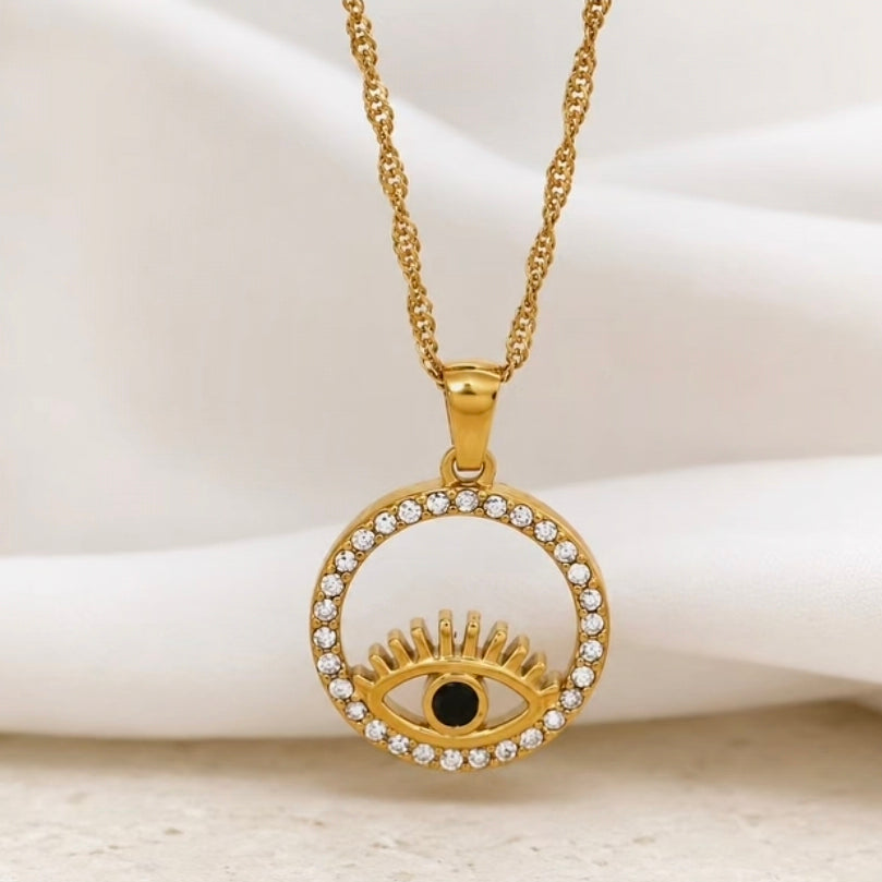 EMARA Evil Eye Necklace in gold with cubic zirconia – 18k gold plated – Zoha Los Angeles