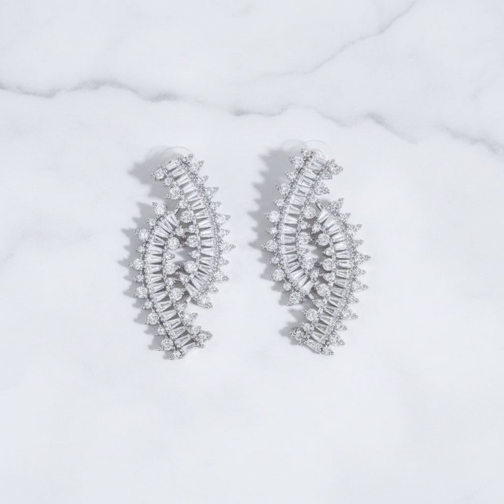 Saba Earrings - Elegant Crystal & Silver Drop Earrings