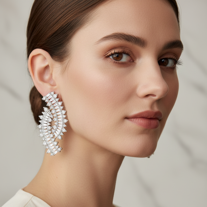 Saba Earrings - Elegant Crystal & Silver Drop Earrings