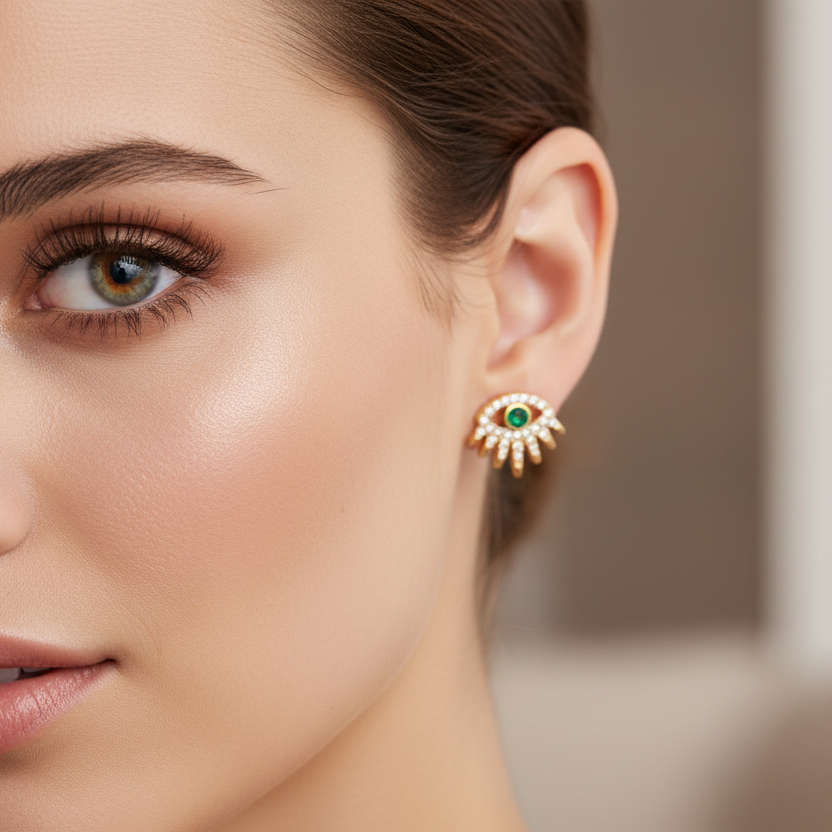 evil eye earrings with green enamel 18k gold plated