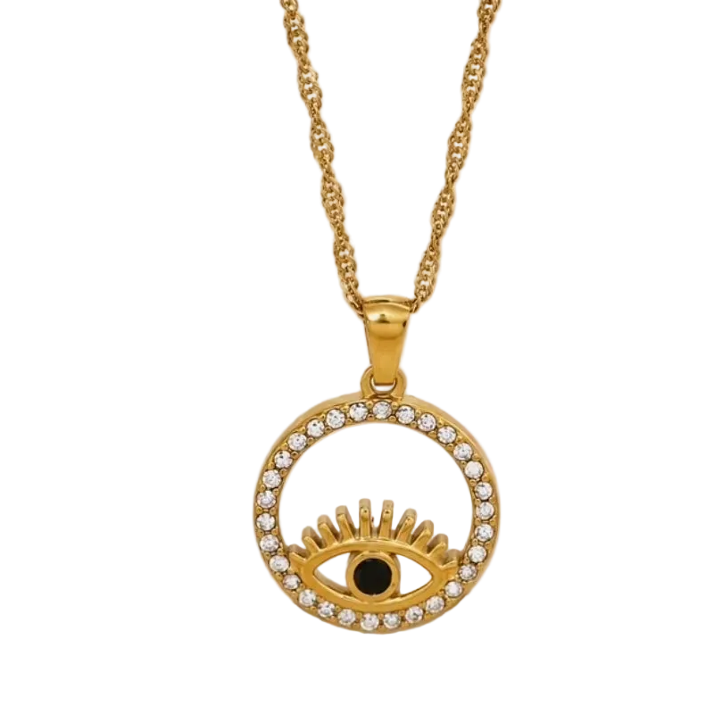 EMARA Evil Eye Necklace in gold with cubic zirconia – 18k gold plated – Zoha Los Angeles