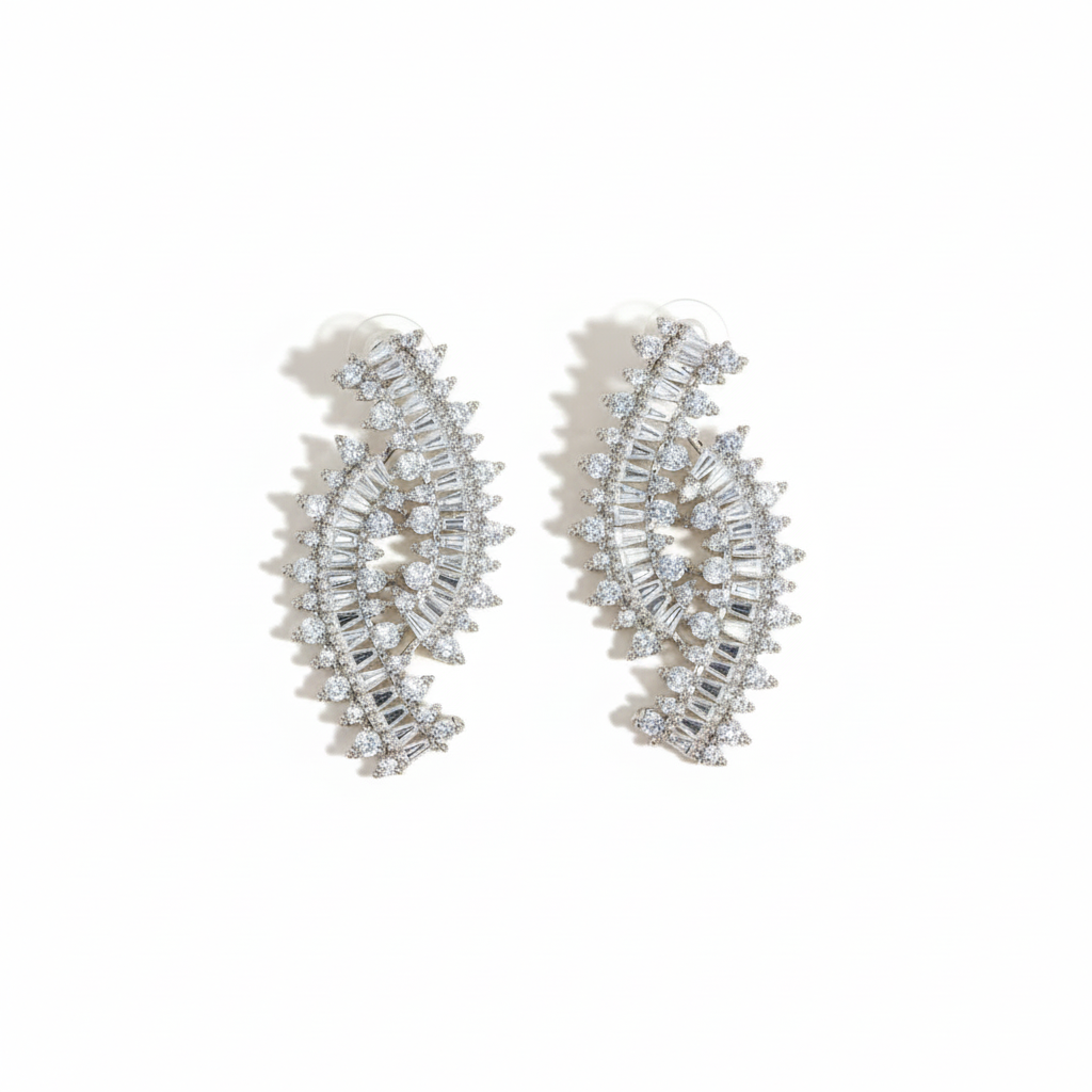 Saba Earrings - Elegant Crystal & Silver Drop Earrings