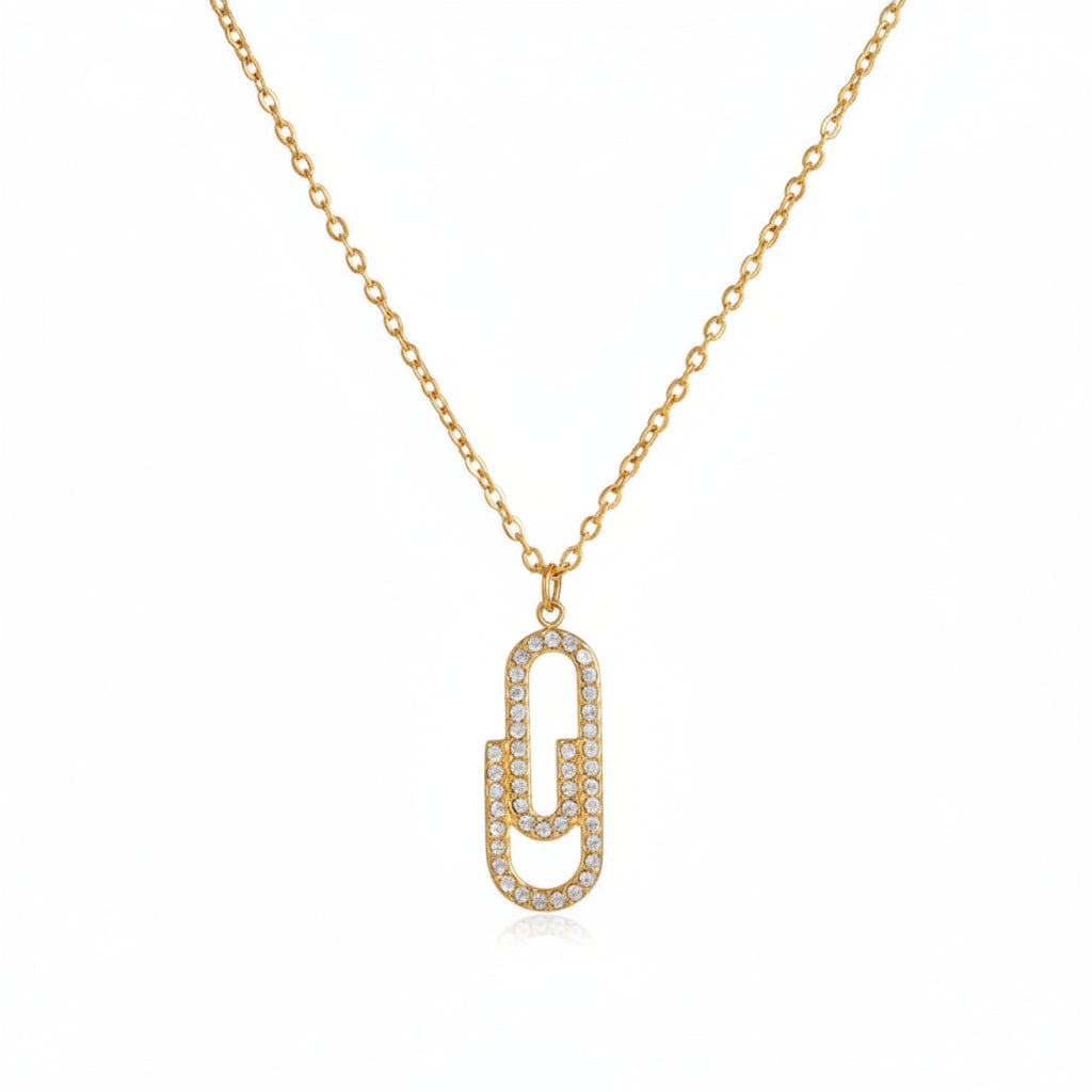Pavé Paperclip Necklace in Gold - Zoha Los Angeles