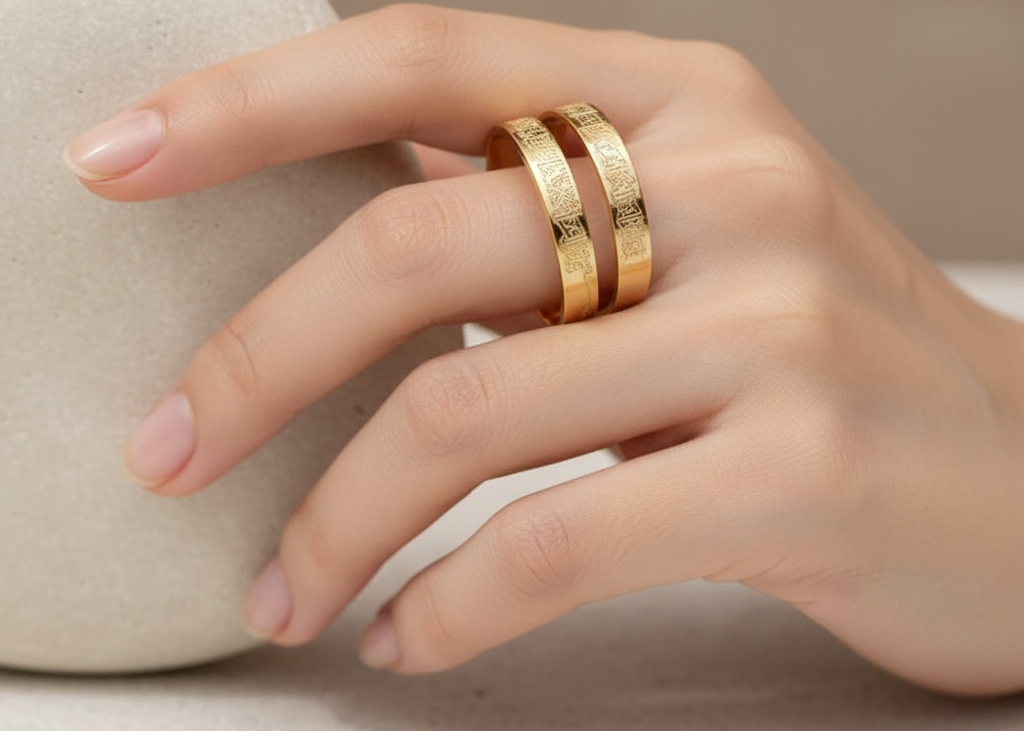 Ayatul Kursi Spiral Ring – Adjustable Islamic Calligraphy Ring in Gold | Zoha Los Angeles