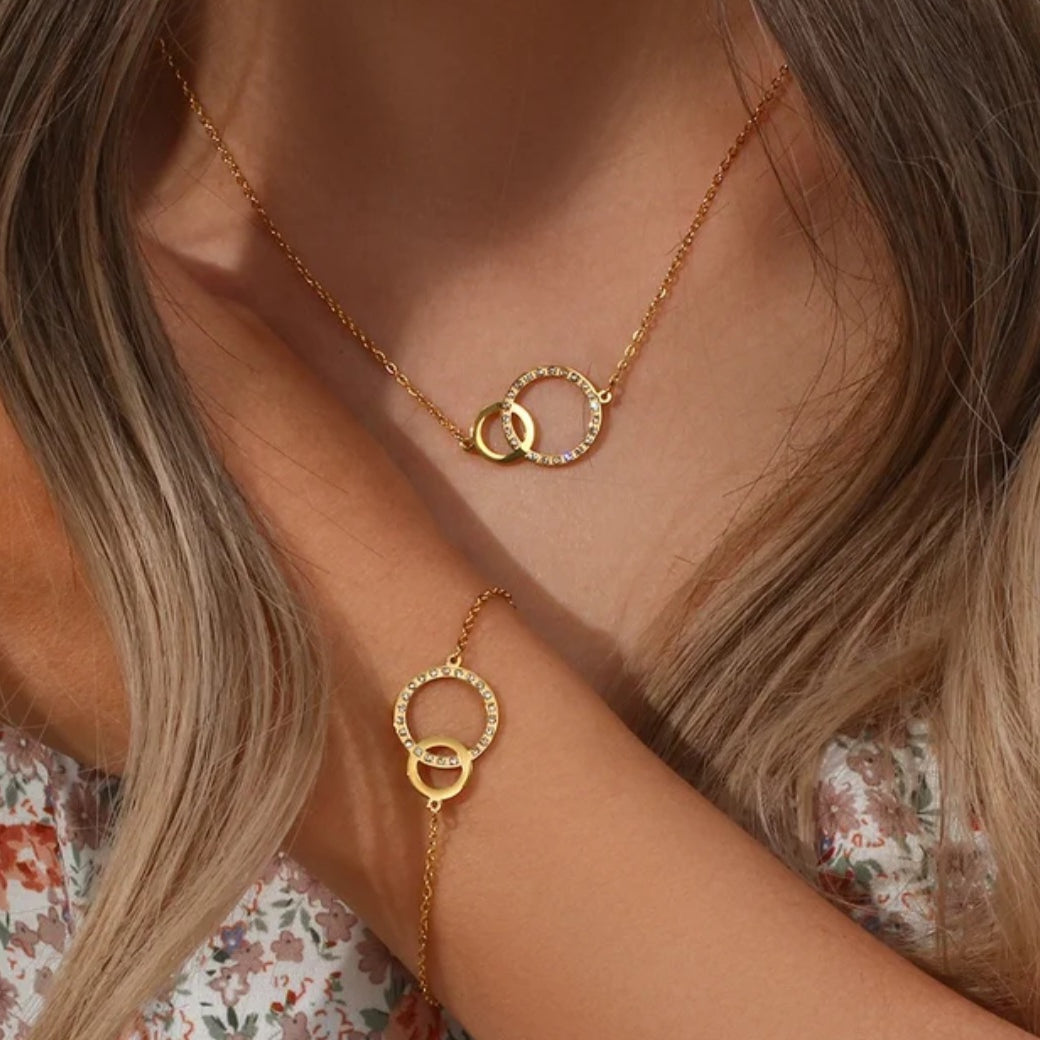Emmy Circle Bracelet in gold - 18K gold plated cubic zirconia stainless steel by Zoha Los Angeles