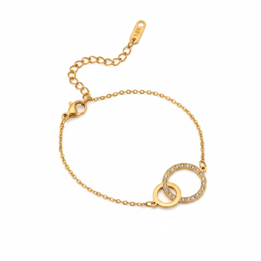 Emmy Circle Bracelet in gold - 18K gold plated cubic zirconia stainless steel by Zoha Los Angeles