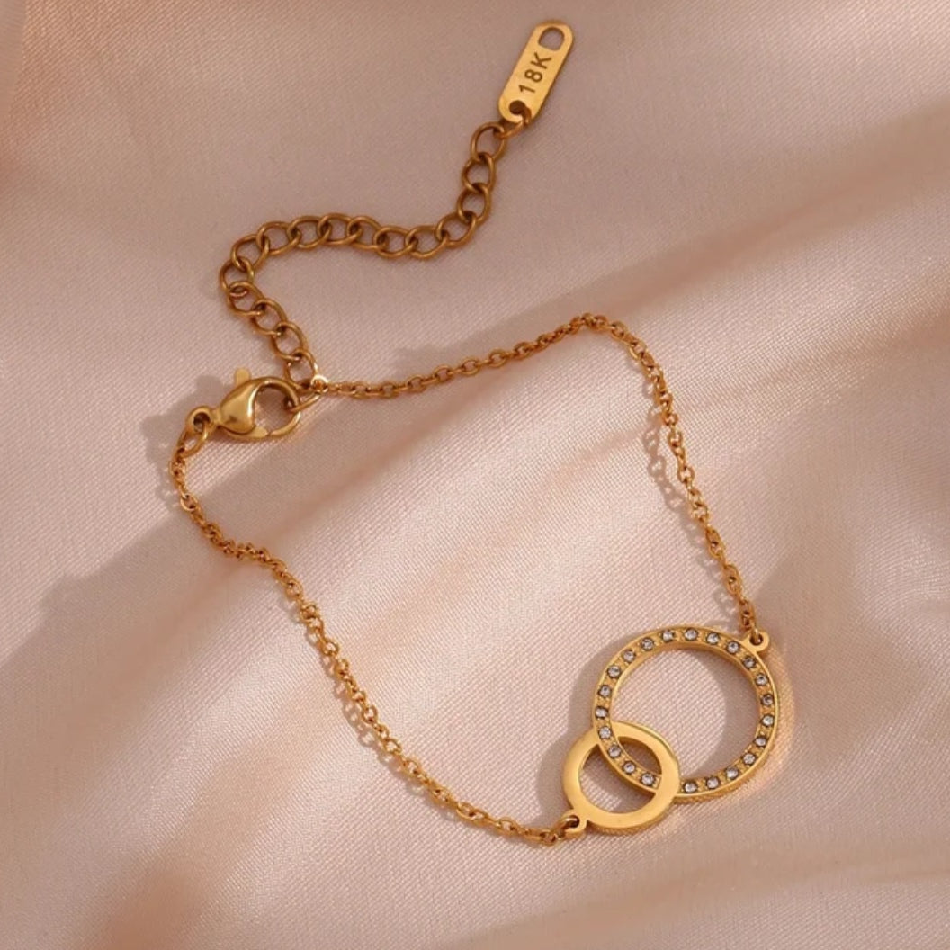 Emmy Circle Bracelet in gold - 18K gold plated cubic zirconia stainless steel by Zoha Los Angeles