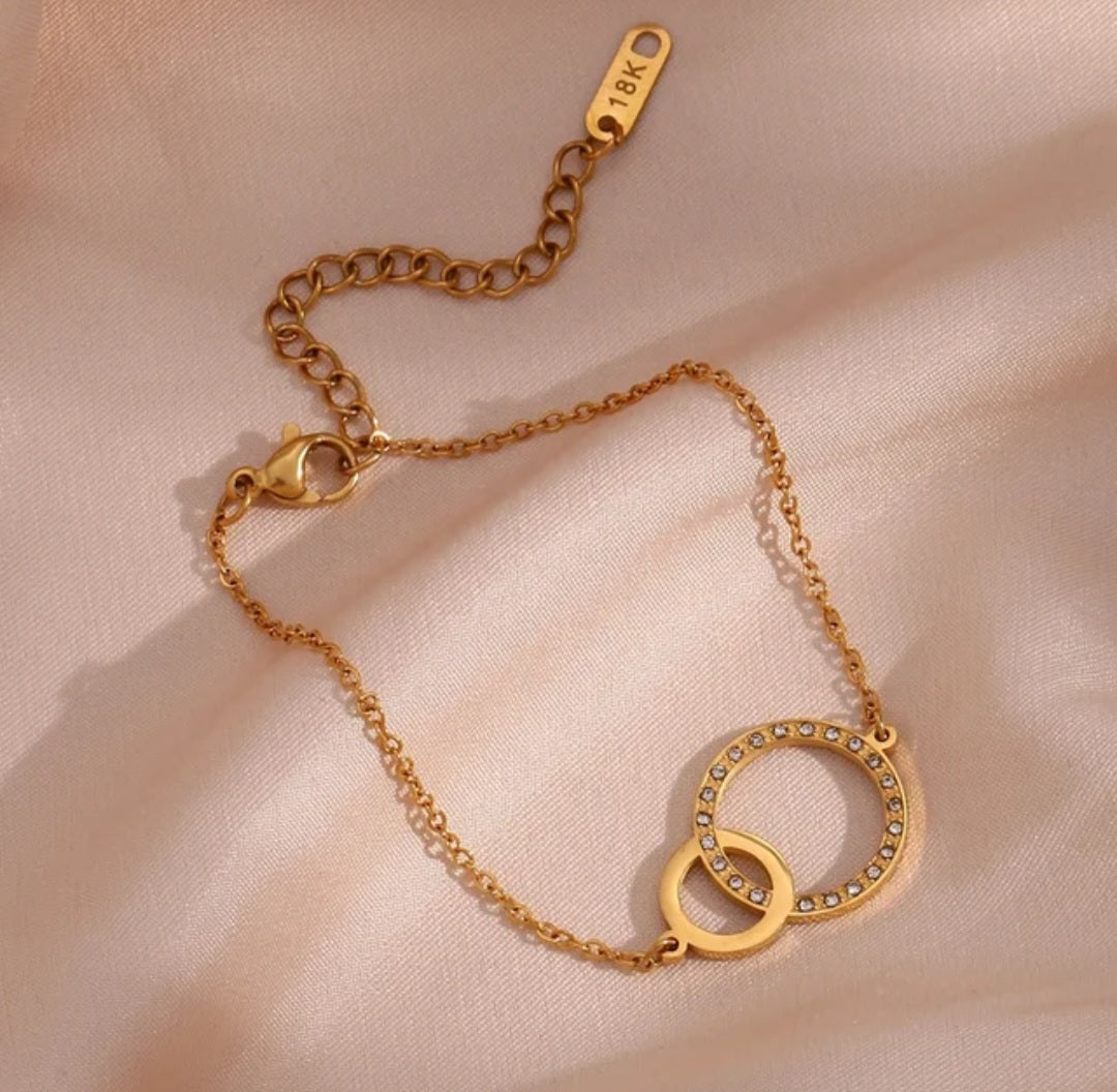 Emmy Circle Bracelet in gold - 18K gold plated cubic zirconia stainless steel by Zoha Los Angeles