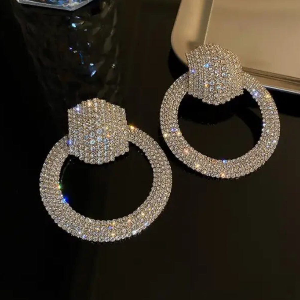 Liya Crystal Pavé Drop Hoop Earrings – Rhinestone Encrusted Hoops in Gold | Zoha Los Angeles
