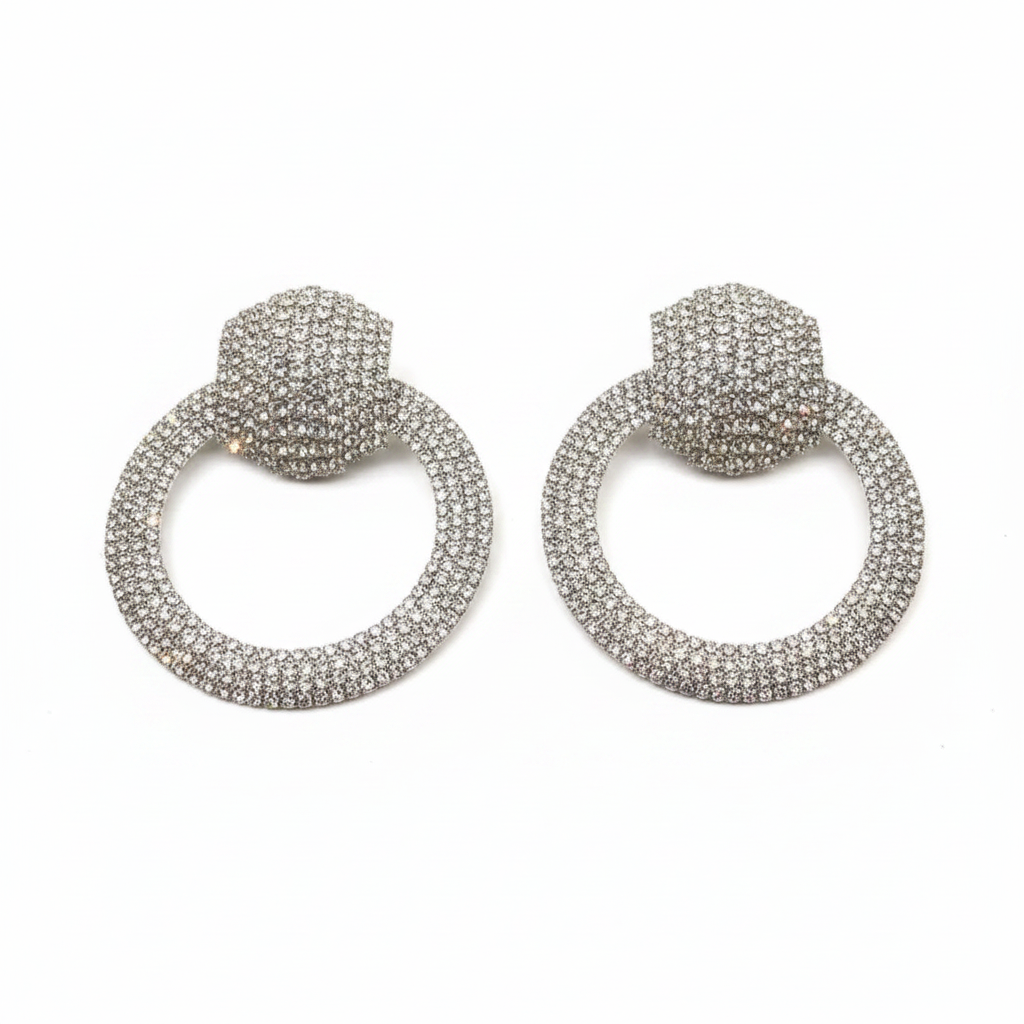 Liya Crystal Pavé Drop Hoop Earrings – Rhinestone Encrusted Hoops in silver | Zoha Los Angeles