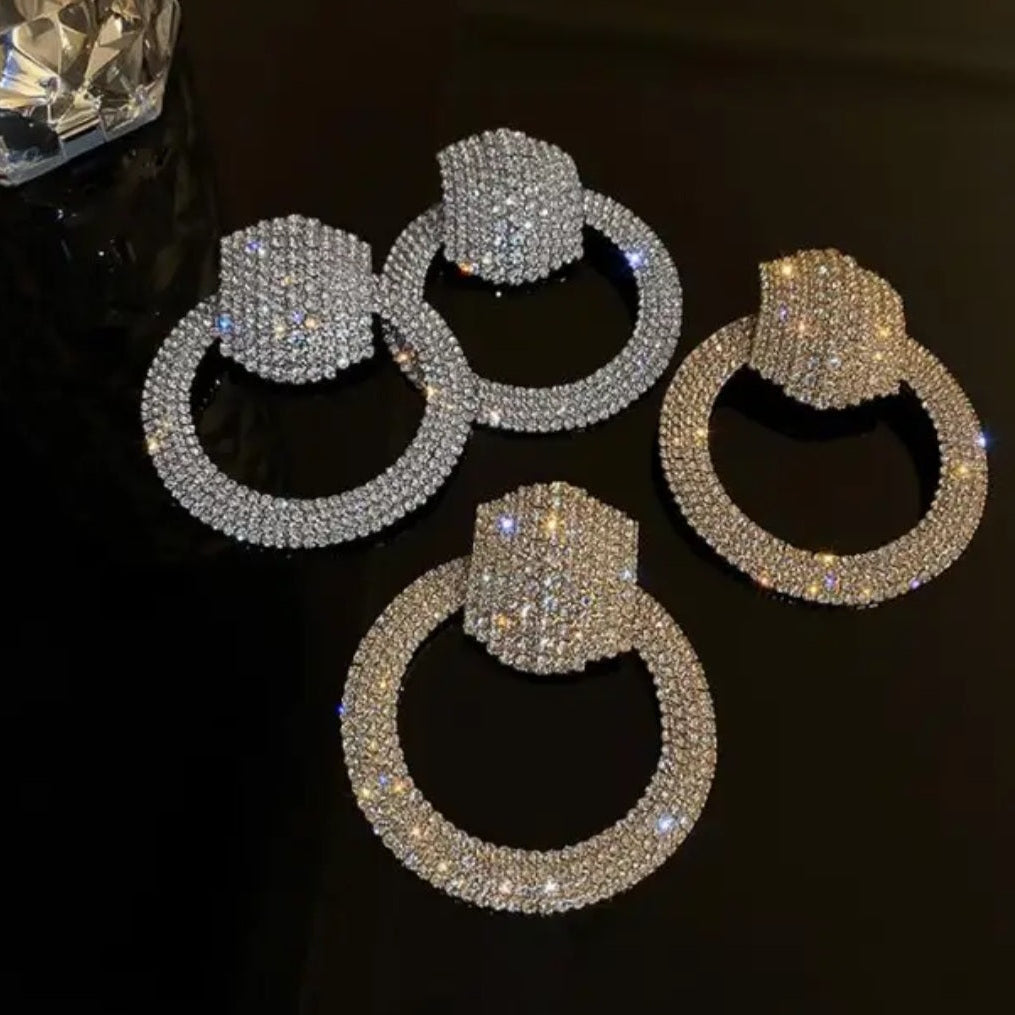 Liya Crystal Pavé Drop Hoop Earrings – Rhinestone Encrusted Hoops in Gold | Zoha Los Angeles