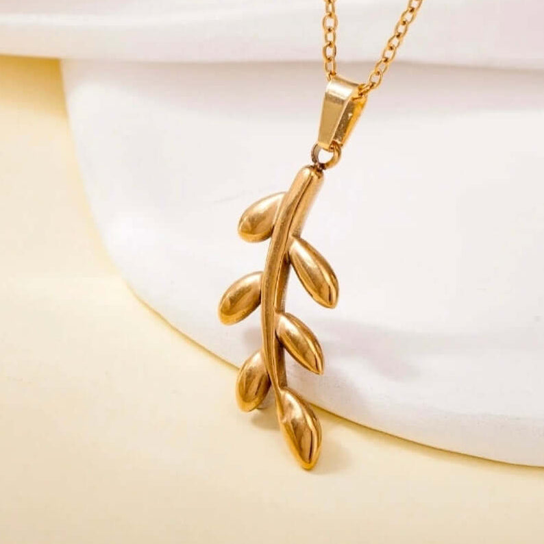 Olive Palestine Leaf Necklace