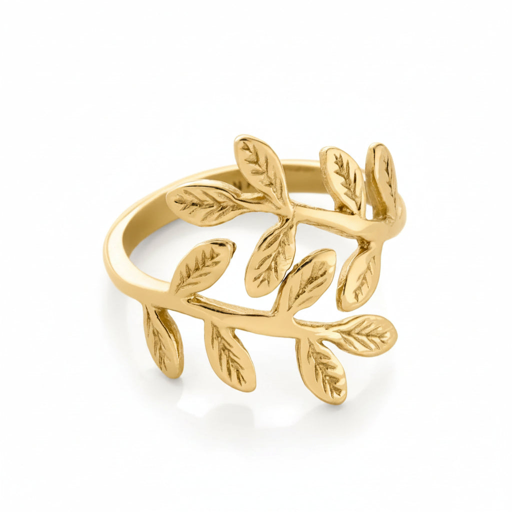 Olive Palestine Leaf Ring – 18k Gold Plated Leaf Heritage Ring | Zoha Los Angeles