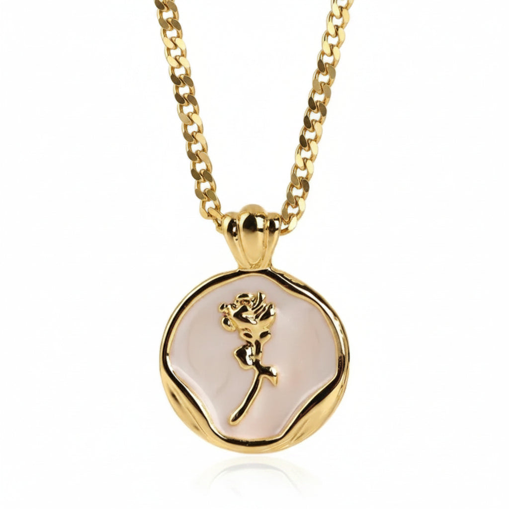 rose shell necklace round coin pendant
