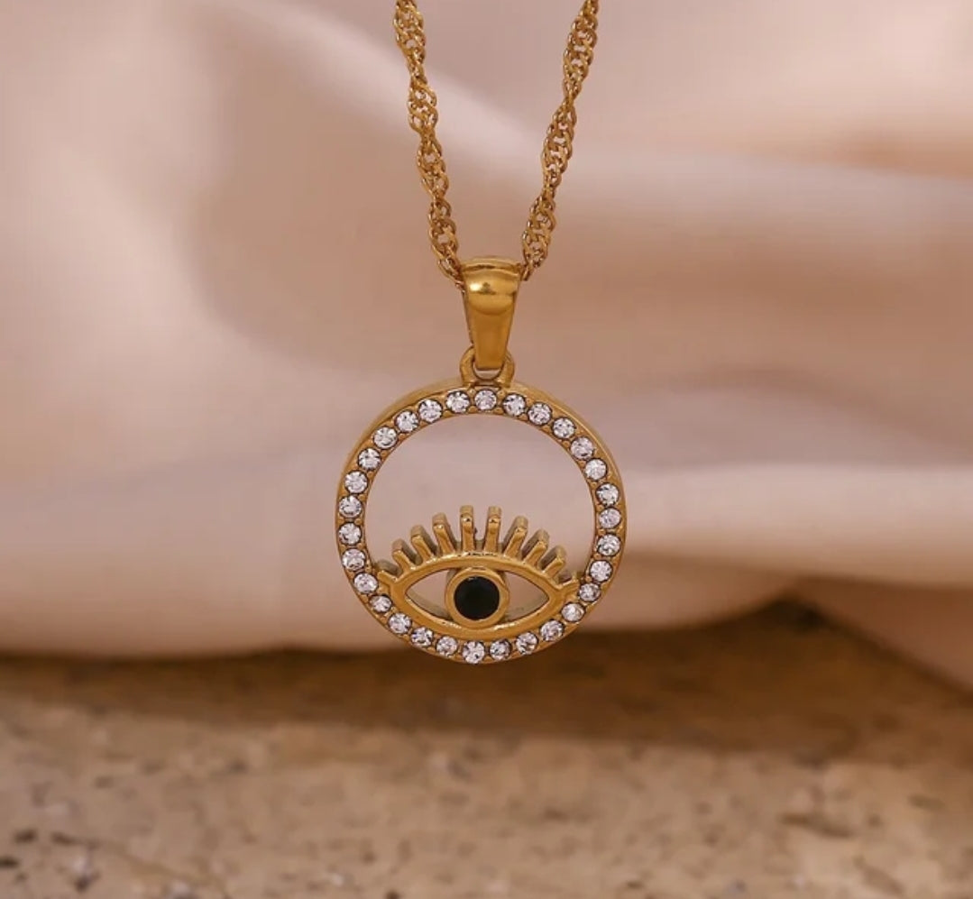 EMARA Evil Eye Necklace in gold with cubic zirconia – 18k gold plated – Zoha Los Angeles