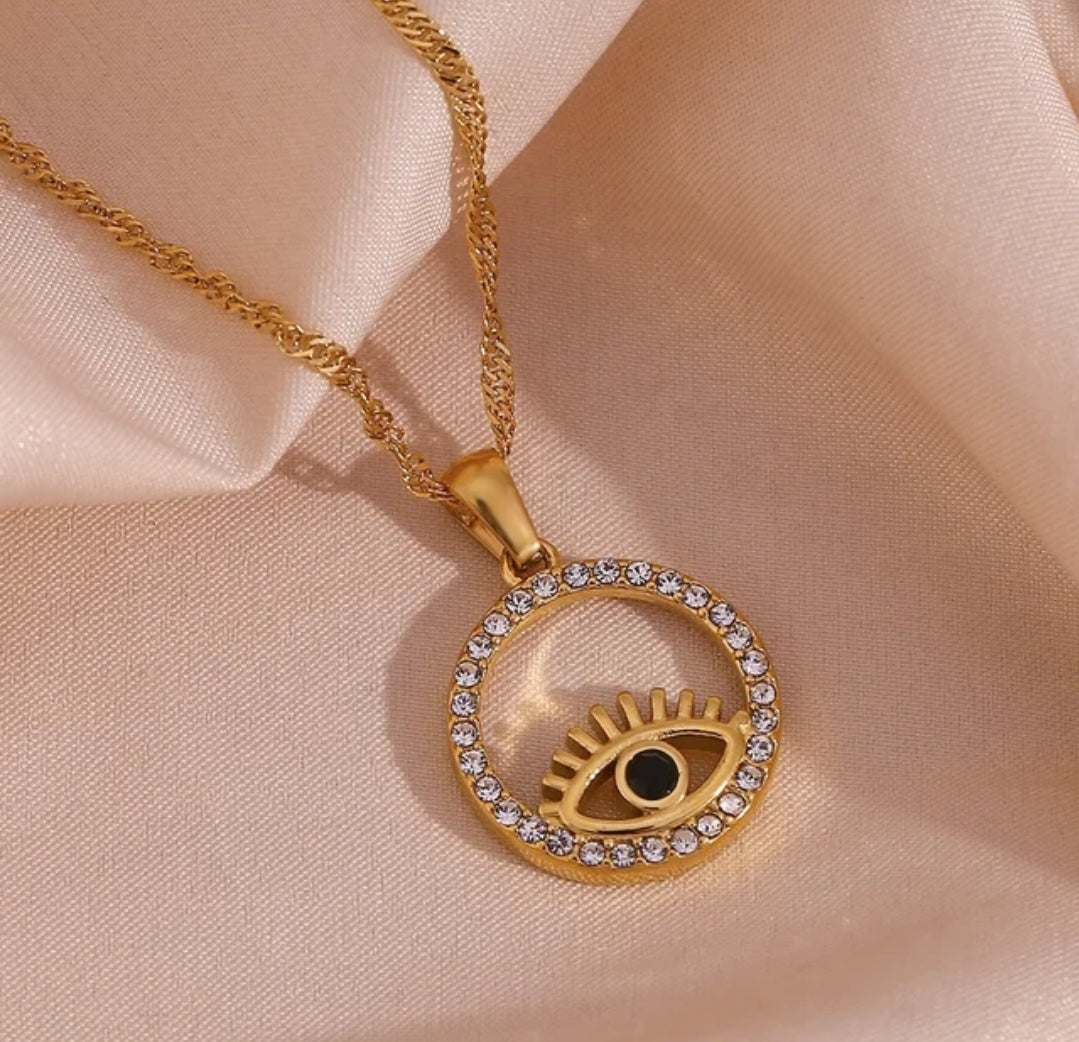 EMARA Evil Eye Necklace in gold with cubic zirconia – 18k gold plated – Zoha Los Angeles
