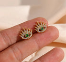 evil eye earrings with green enamel 18k gold plated 