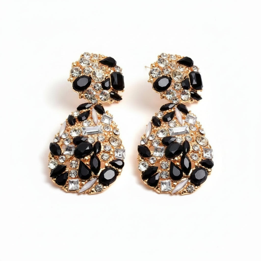 Rasha Crystal Teardrop Earrings – Iridescent Drop Earrings in  black Gold | Zoha Los Angeles