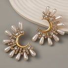 Mala Pearl Crescent Moon Earrings – Pearl Spike & CZ Hoops in Gold | Zoha Los Angeles
