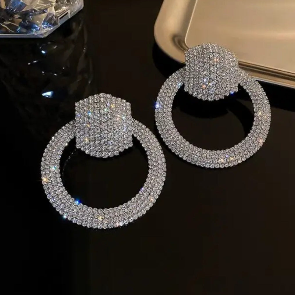 Liya Crystal Pavé Drop Hoop Earrings – Rhinestone Encrusted Hoops in silver | Zoha Los Angeles