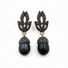 Nina Stone Drop Earrings in Black with crystal rhinestone pendant – gold plated – Zoha Los Angeles