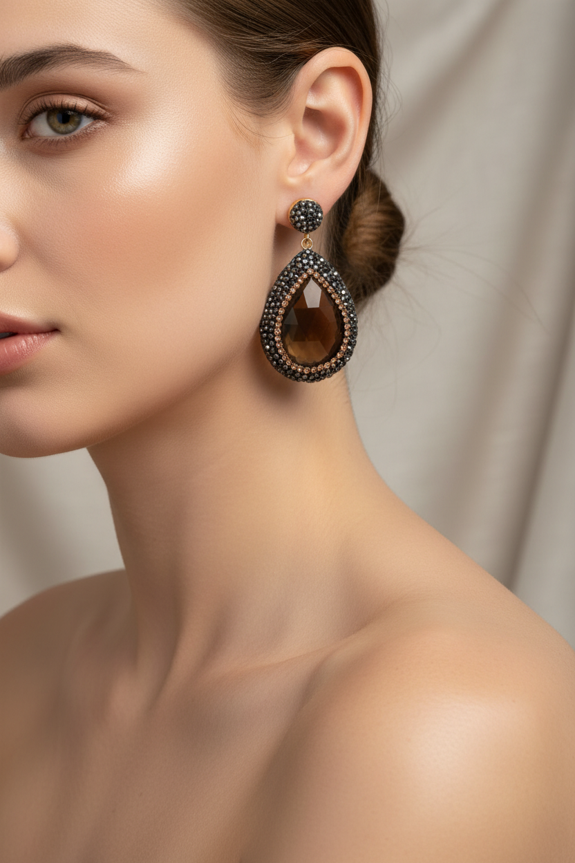 bronze stone pendant earrings