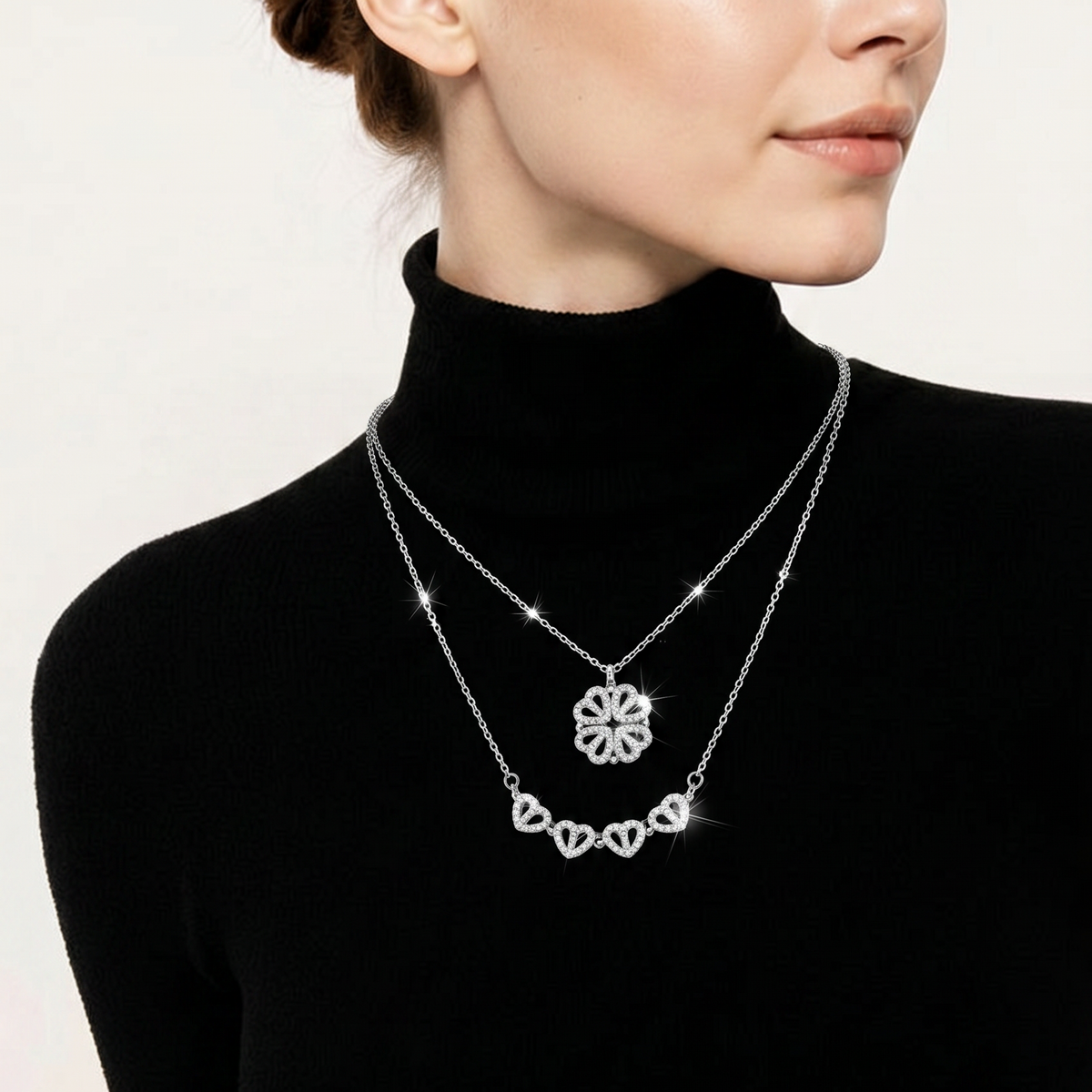 AMANDA Open Close Heart Necklace in silver with cubic zirconia – 18k gold plated – Zoha Los Angeles