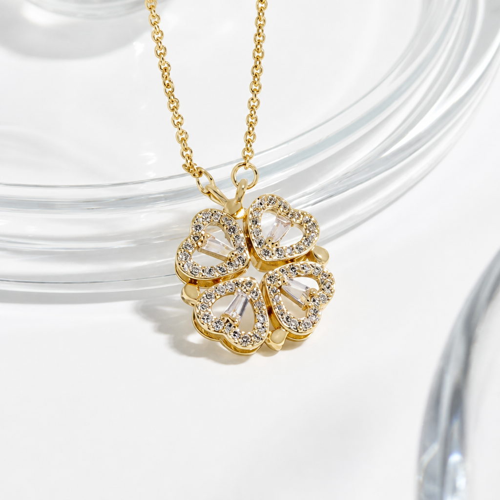 AMANDA Open Close Heart Necklace in silver with cubic zirconia – 18k gold plated – Zoha Los Angeles