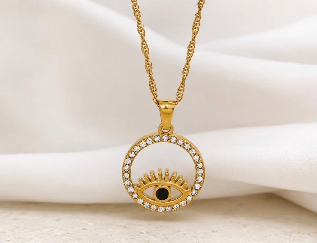 EMARA Evil Eye Necklace in gold with cubic zirconia – 18k gold plated – Zoha Los Angeles