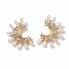 Mala Pearl Crescent Moon Earrings – Pearl Spike & CZ Hoops in Gold | Zoha Los Angeles