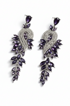 Tiarra Chandelier Drop Earrings – Pavé CZ & Crystal Leaf Cascade in Silver Purple | Zoha Los Angeles
