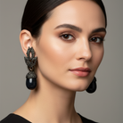 Nina Stone Drop Earrings in Black with crystal rhinestone pendant – gold plated – Zoha Los Angeles