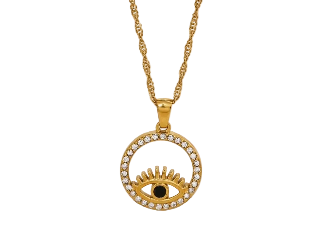 EMARA Evil Eye Necklace in gold with cubic zirconia – 18k gold plated – Zoha Los Angeles