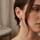Double Pearl Hoop Earrings model - Zoha Los Angeles