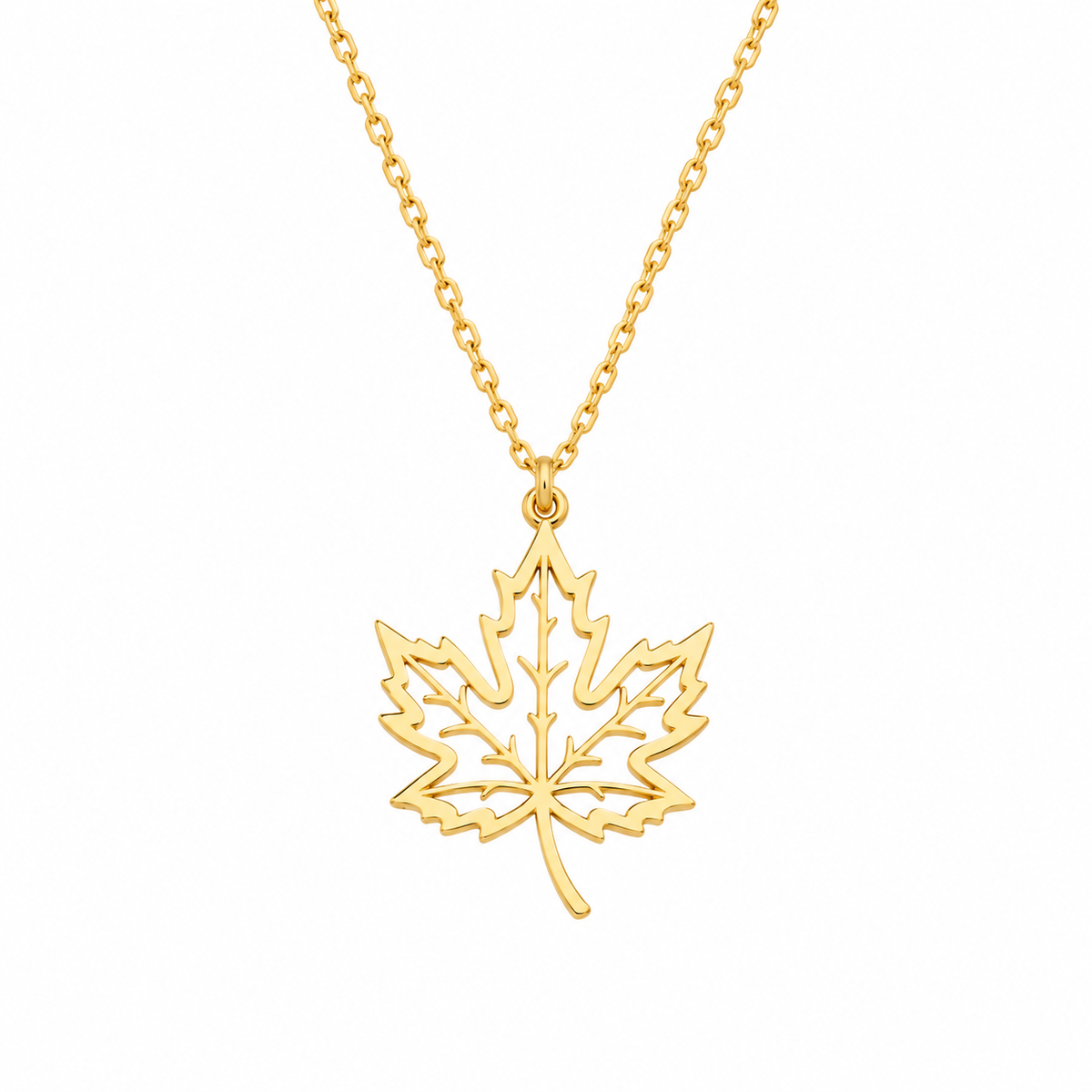 Gold-colored openwork maple leaf pendant necklace 