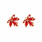 Ruby Cubic Zirconia Maple Leaf Stud Earrings