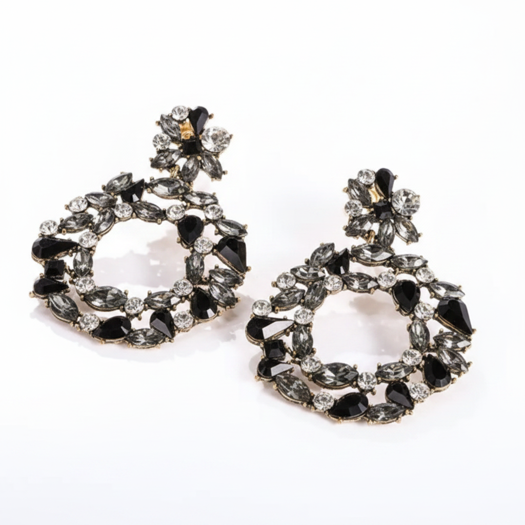 Alyssa rhinestone drop earrings black