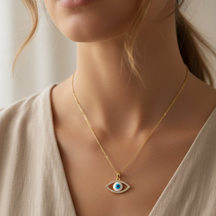 Anam Necklace - Evil Eye Gold Necklace - Zoha Los Angeles