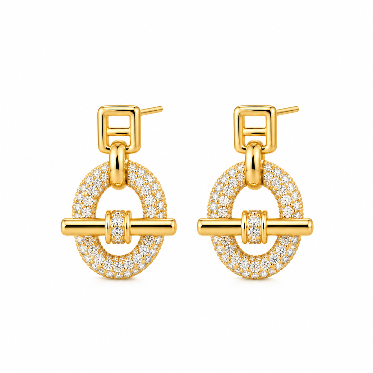 Auréa Pavé Toggle Stud Earrings gold- Zoha Los Angeles
