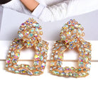 Aurora borealis iridescent crystal triangle drop earrings