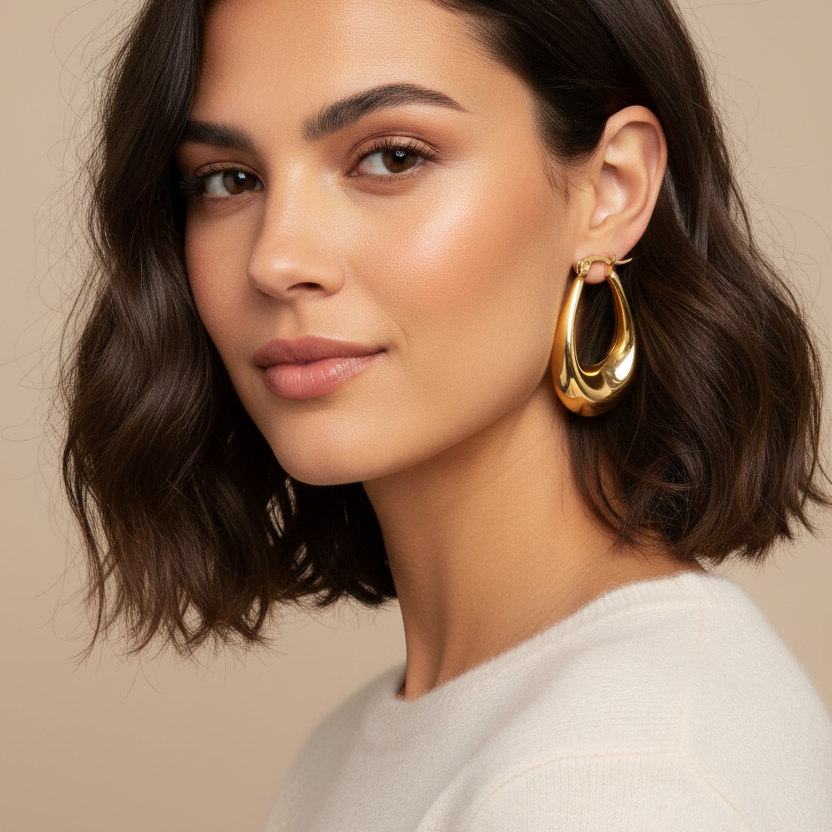 Dylia Teardrop Hoop Earrings – Puffy Sculptural 18k Gold Plated Hoops | Zoha Los Angeles