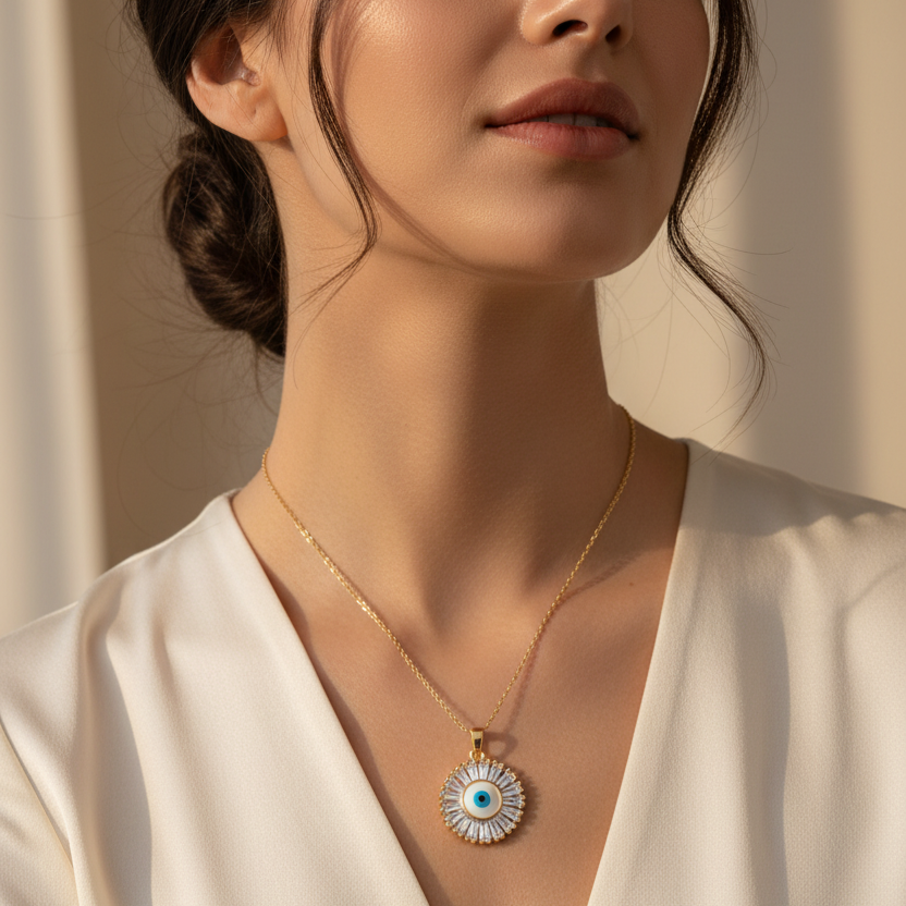 Ayala Necklace - Evil Eye Gold Necklace - Zoha Los Angeles