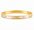 Grace Mother of Pearl Gold Bangle — 18k gold plated stainless steel bangle with mother-of-pearl inlays and CZ accents by Zoha Los Angeles