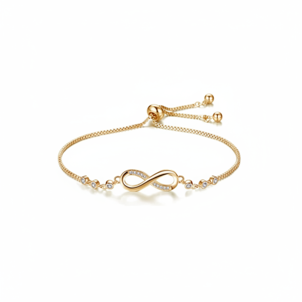 Amna Infinity Bracelet — 18k gold plated stainless steel infinity bracelet with CZ by Zoha Los Angeles
