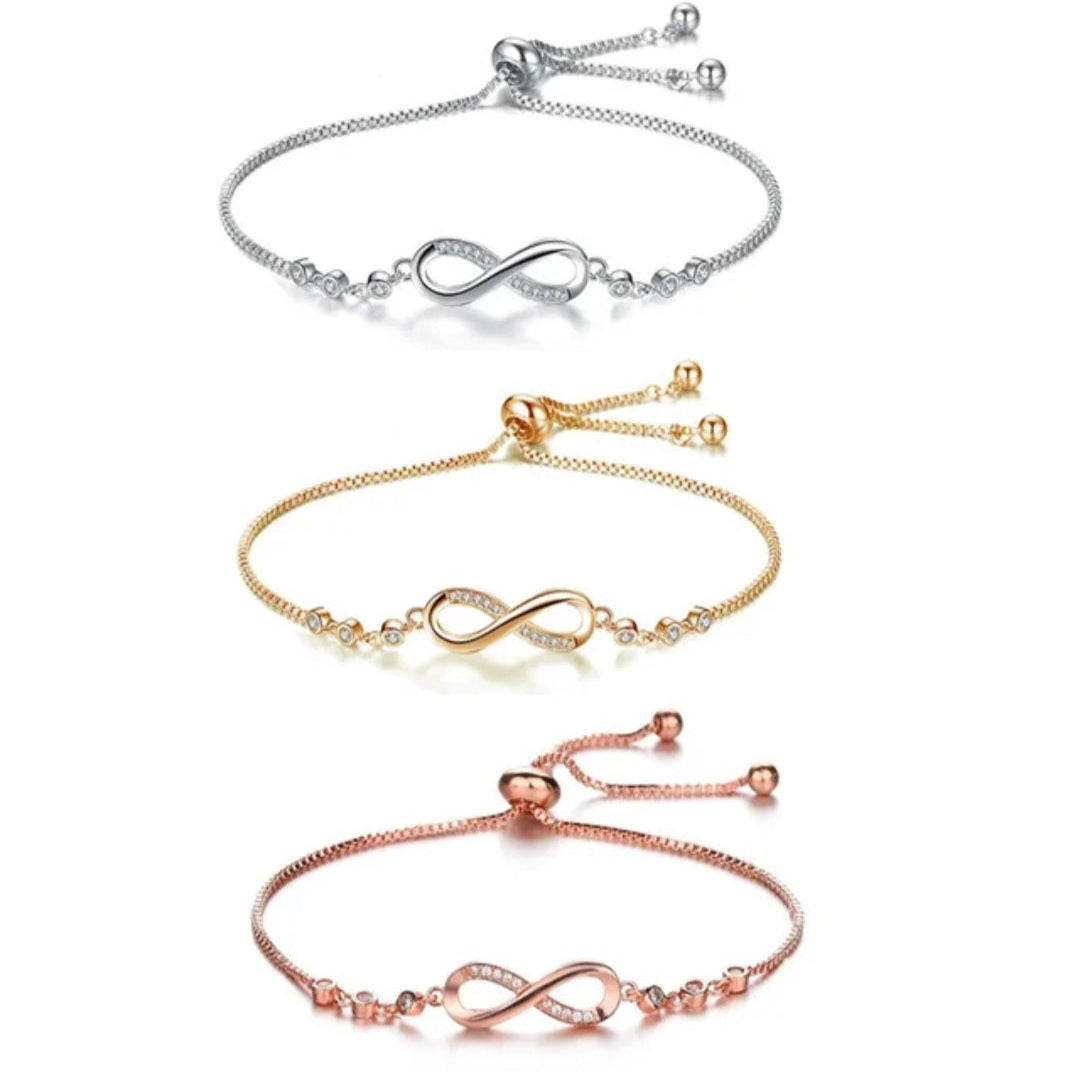 Amna Infinity Bracelet — 18k gold plated stainless steel infinity bracelet with CZ by Zoha Los Angeles
